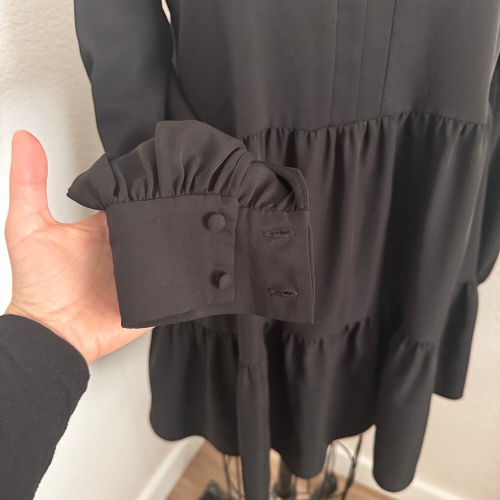 Amanda Uprichard Black Saffron Long Sleeve Tiered Ruffle Mini Dress XS Cocktail - Picture 7 of 11